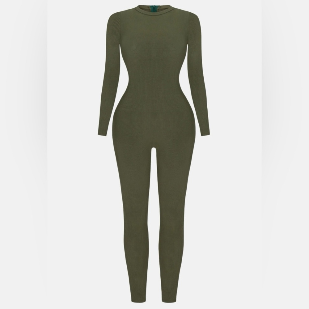 Olive Green Snatched Ribbed Jumpsuit size XL - Picture 6 of 10